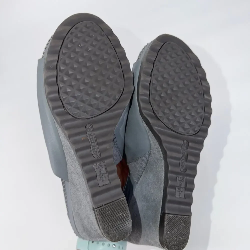 Aerosoles Birthstone Blue-Gray Leather Suede Wedge Slide Sandals Women Size 9 M